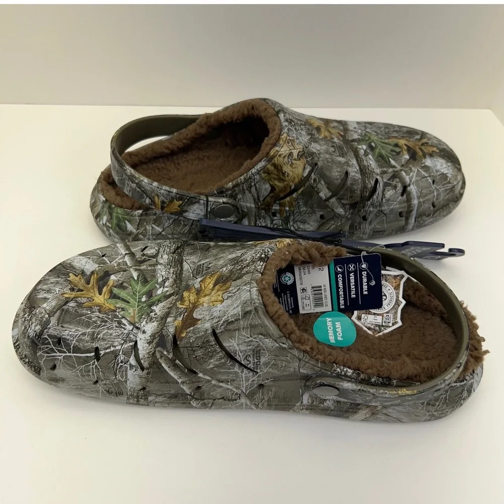 Rugged Shark Mens 12 Fleece Lined Clogs Realtree Edge Camo Slip Ons Memory Foam